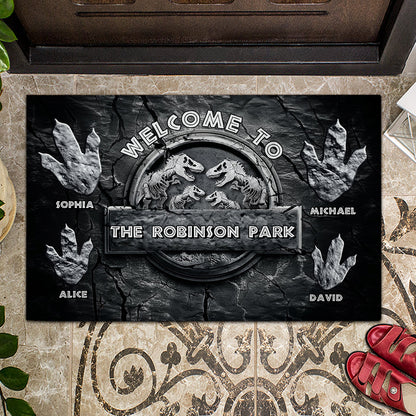 Welcome To Our Dinosaur Park - Personalized Dinosaur Doormat