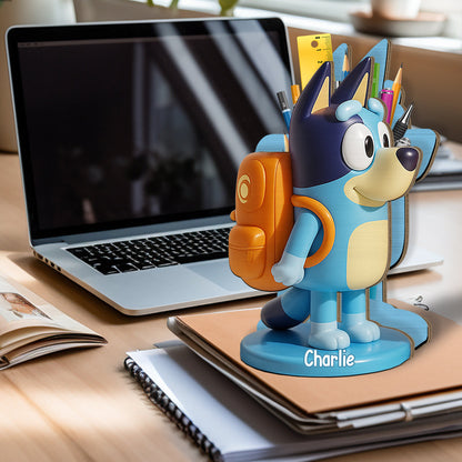 Lovely Australian Cattle Dog Cartoon - Personalized Blue Dog Wooden Pen Holder