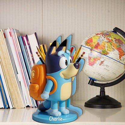 Lovely Australian Cattle Dog Cartoon - Personalized Blue Dog Wooden Pen Holder