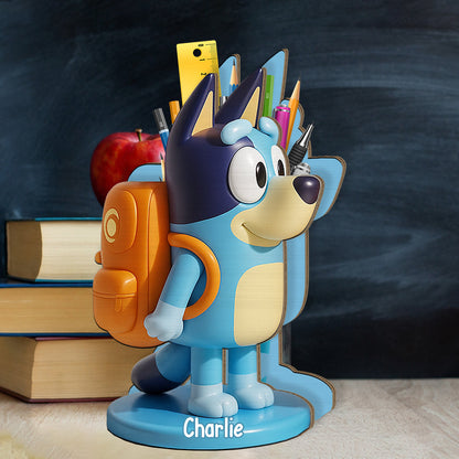 Lovely Australian Cattle Dog Cartoon - Personalized Blue Dog Wooden Pen Holder