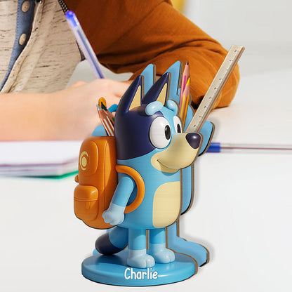 Lovely Australian Cattle Dog Cartoon - Personalized Blue Dog Wooden Pen Holder