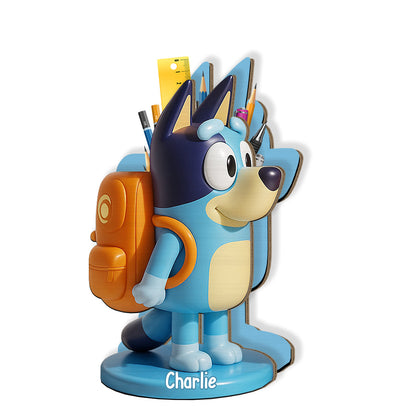 Lovely Australian Cattle Dog Cartoon - Personalized Blue Dog Wooden Pen Holder