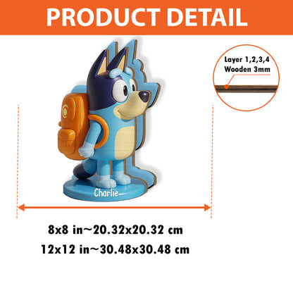 Lovely Australian Cattle Dog Cartoon - Personalized Blue Dog Wooden Pen Holder