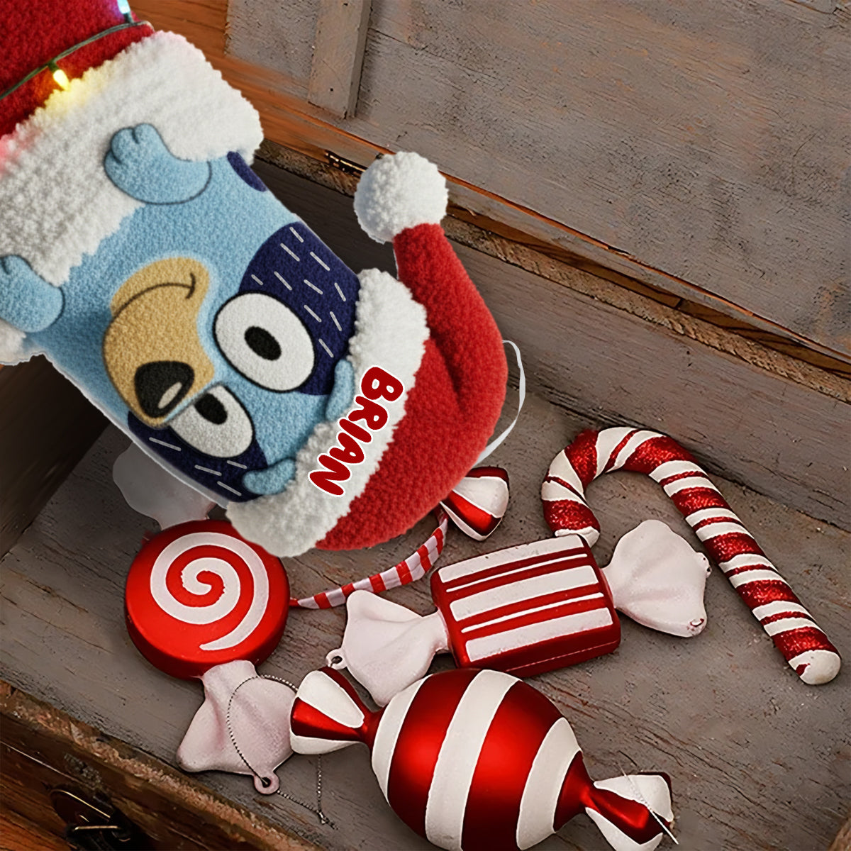 Rockin' Around The Christmas Tree - Personalized Blue Dog Shaped Christmas Stocking