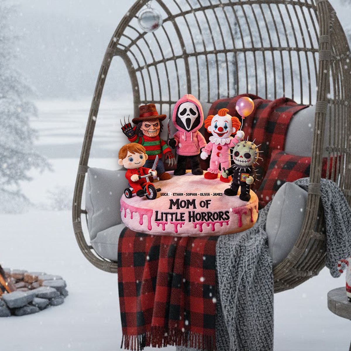 Mom Of Little Horrors - Personalized Horror Character Premium Faux Fur Pillow
