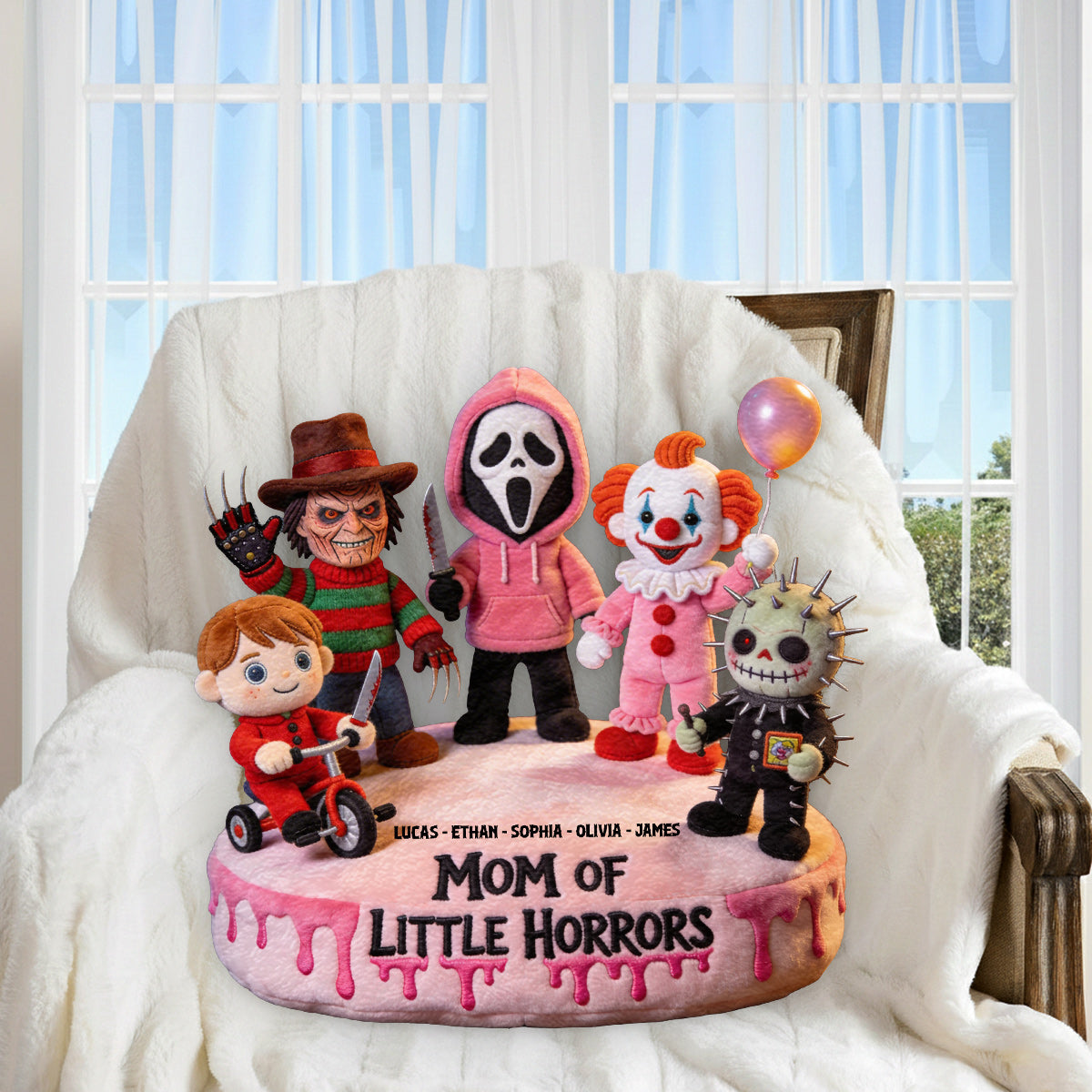 Mom Of Little Horrors - Personalized Horror Character Premium Faux Fur Pillow