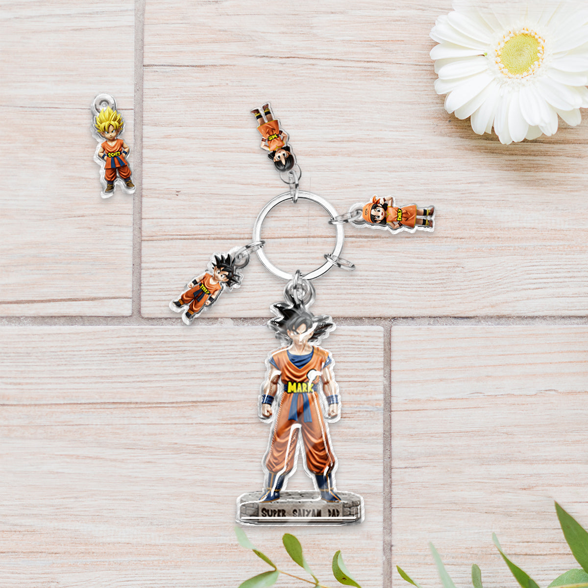 Strong Papa - Personalized Seven Balls Keychain with Charms