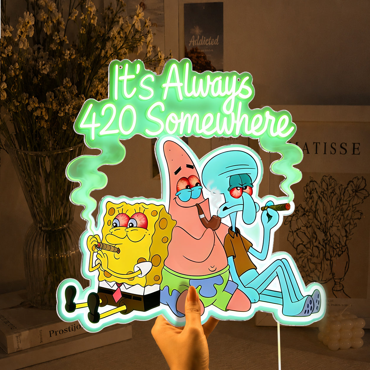 SpongeBong Era, Gift for Stoner - Weed Neon LED Light Sign
