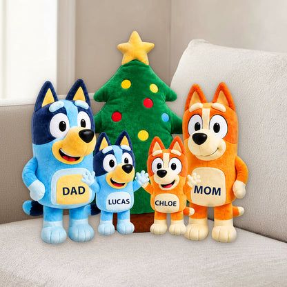 Merry Christmas - Personalized Blue Dog Premium Faux Fur Pillow