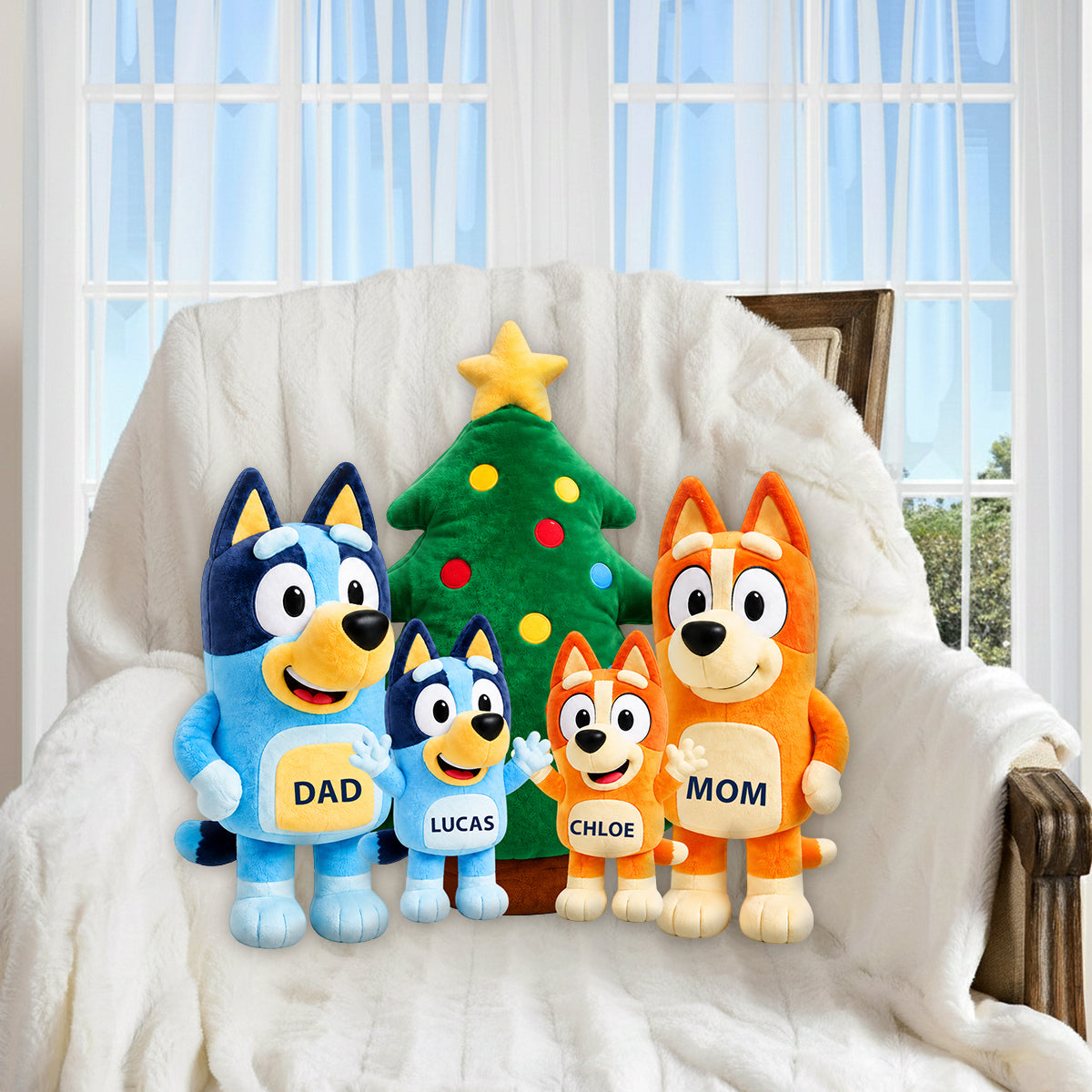 Merry Christmas - Personalized Blue Dog Premium Faux Fur Pillow