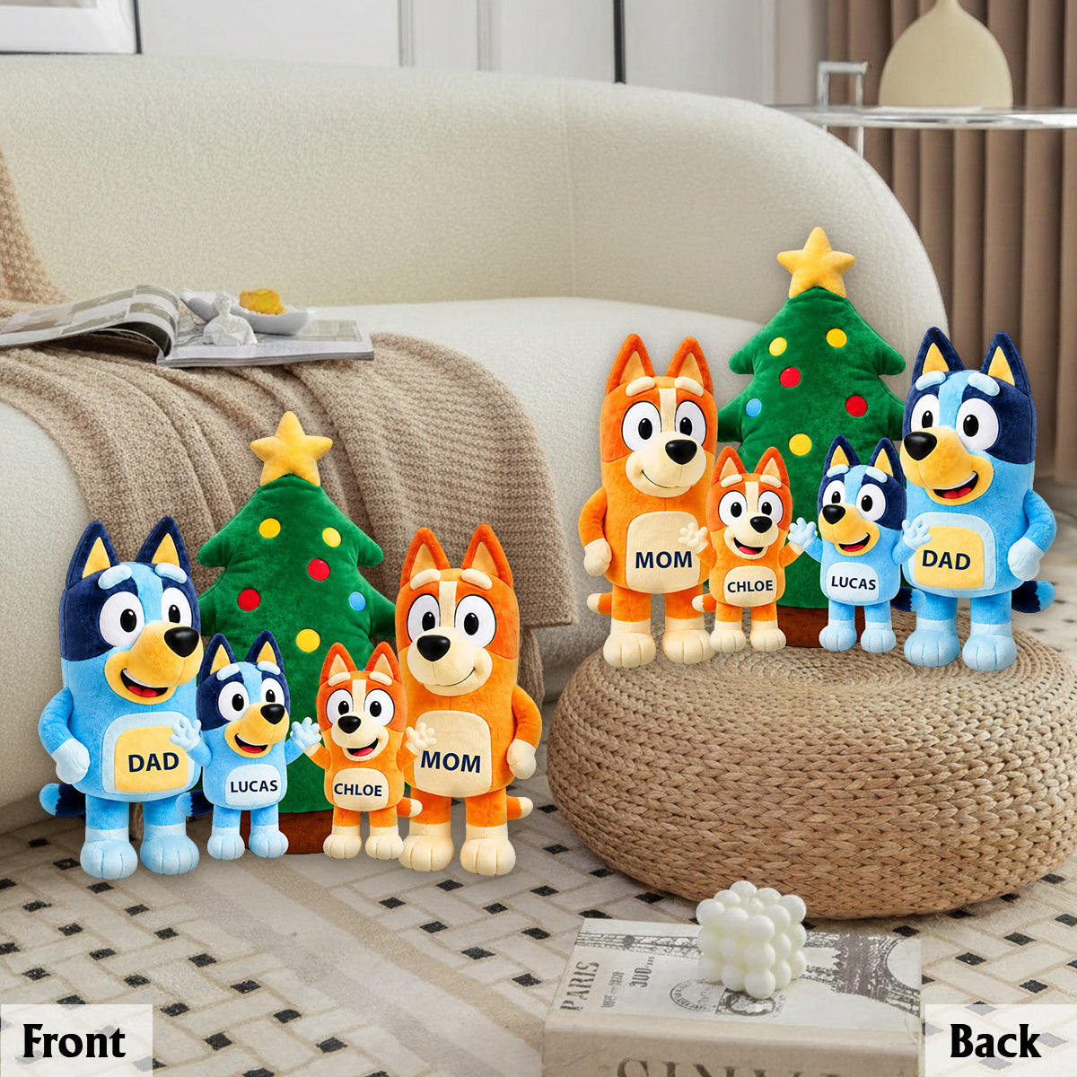 Merry Christmas - Personalized Blue Dog Premium Faux Fur Pillow