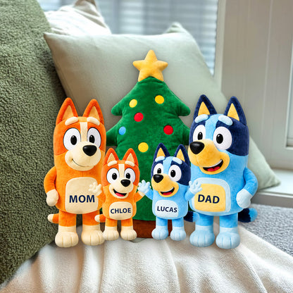 Merry Christmas - Personalized Blue Dog Premium Faux Fur Pillow