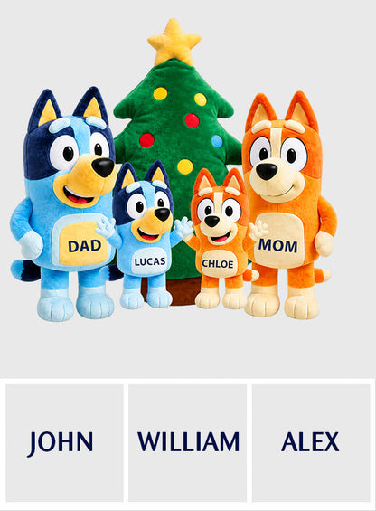 Merry Christmas - Personalized Blue Dog Premium Faux Fur Pillow