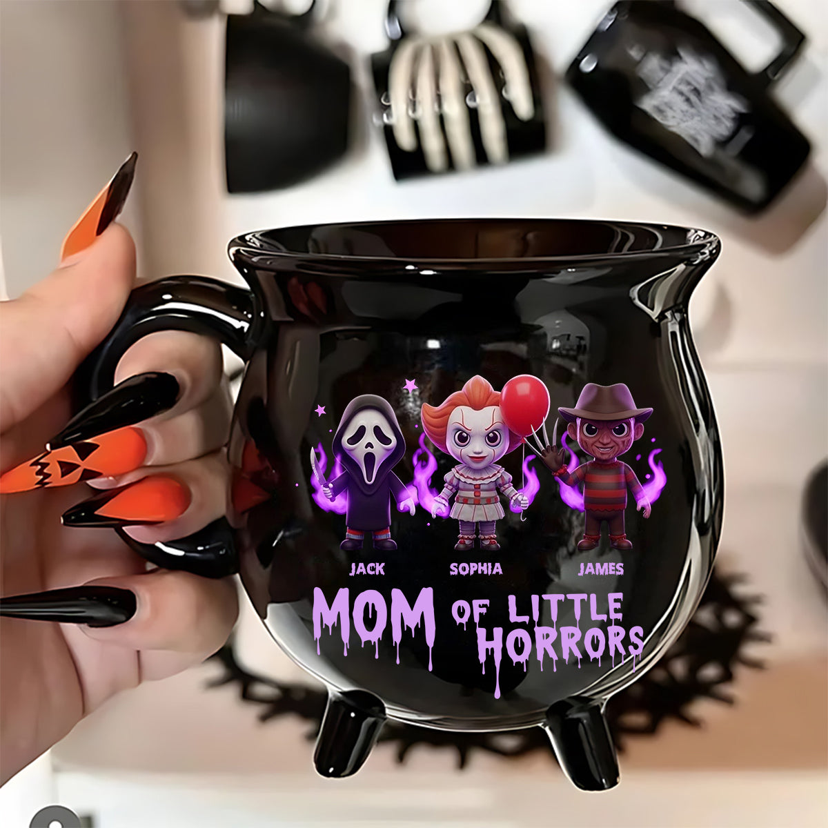 Gifts For Mom Mama Of Little Horrors - Personalized Horror Character Cauldron Mug