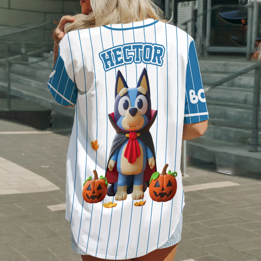 Booey Halloween - Personalized Blue Dog Baseball Jersey