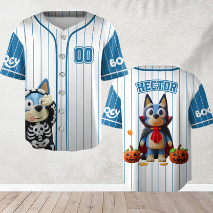 Booey Halloween - Personalized Blue Dog Baseball Jersey