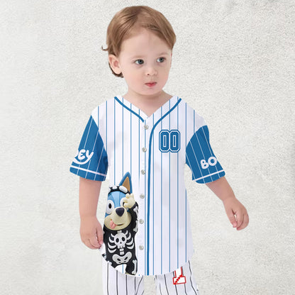 Booey Halloween - Personalized Blue Dog Baseball Jersey