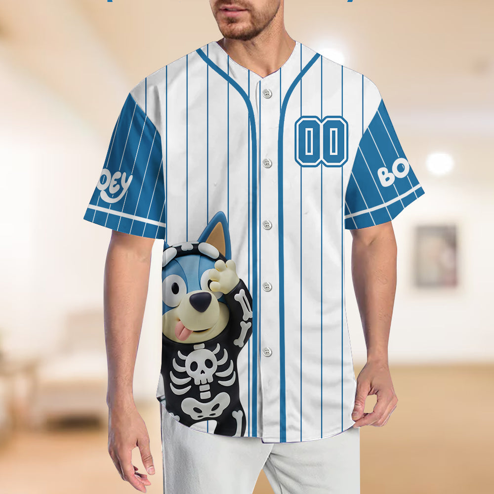 Booey Halloween - Personalized Blue Dog Baseball Jersey