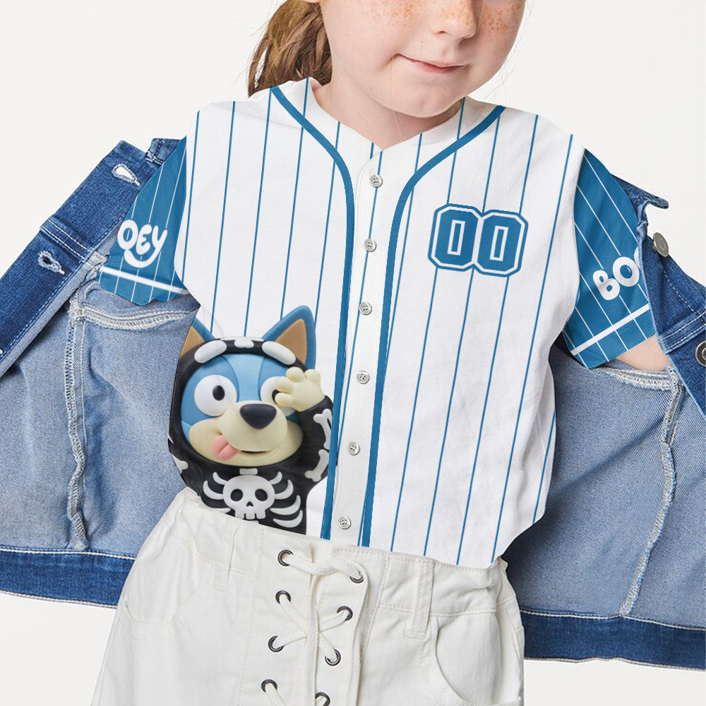 Booey Halloween - Personalized Blue Dog Baseball Jersey