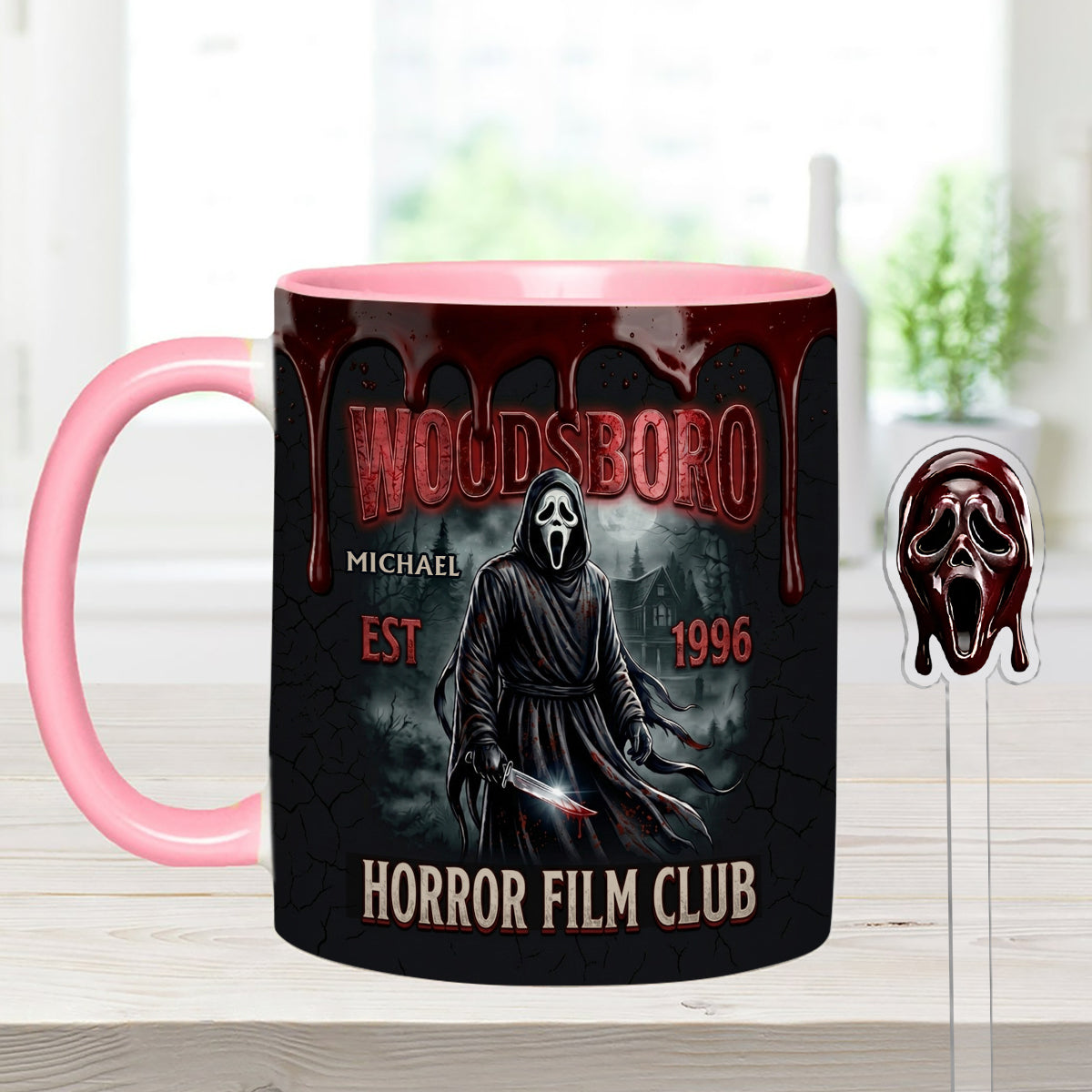 The Horror In Ghost Mask - Personalized Scream Set Accent Mug with Acrylic Stirrers