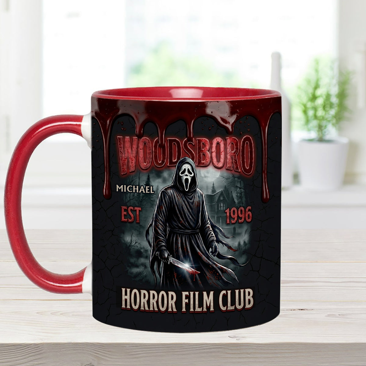 The Horror In Ghost Mask - Personalized Scream Set Accent Mug with Acrylic Stirrers
