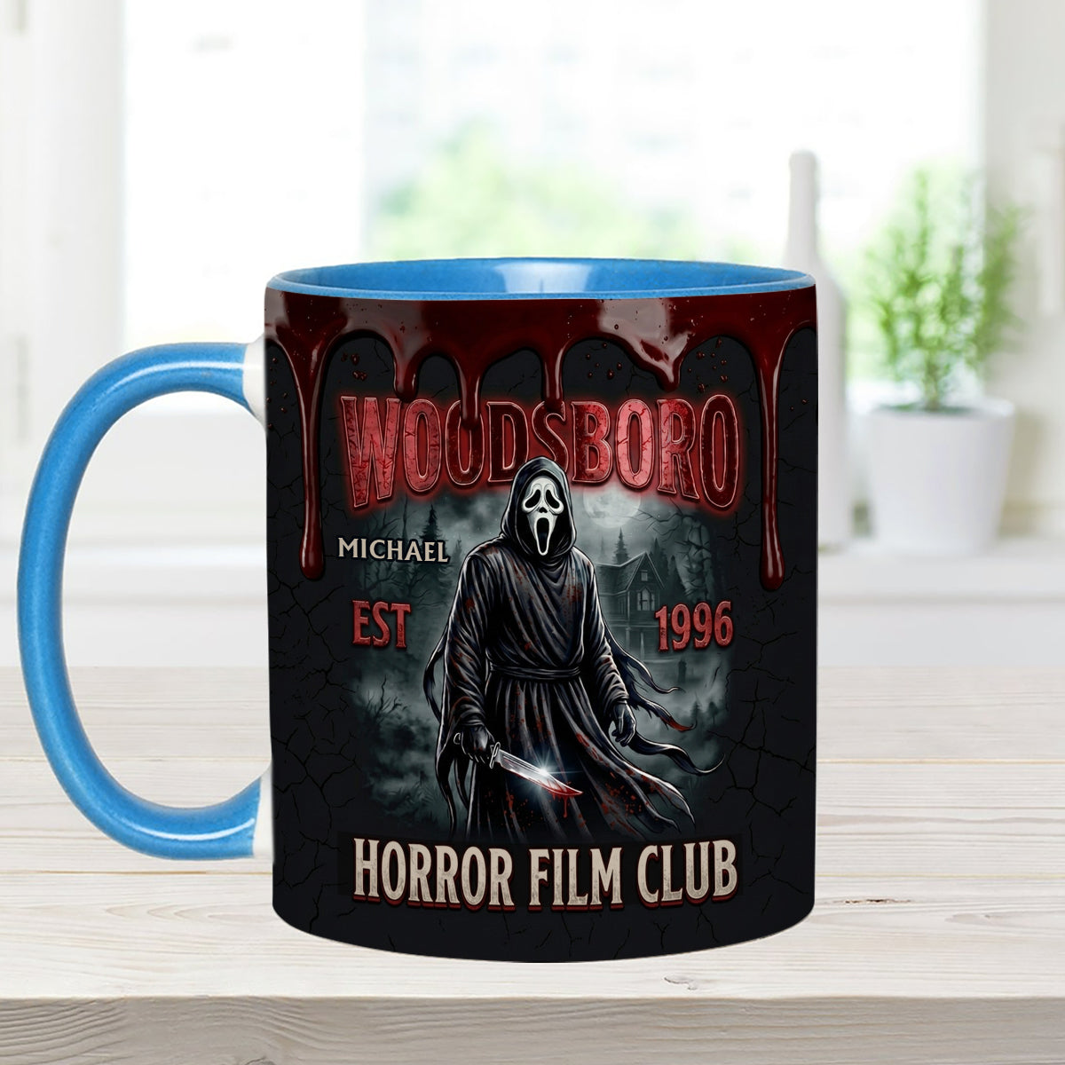 The Horror In Ghost Mask - Personalized Scream Set Accent Mug with Acrylic Stirrers