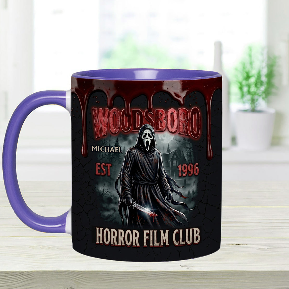 The Horror In Ghost Mask - Personalized Scream Set Accent Mug with Acrylic Stirrers