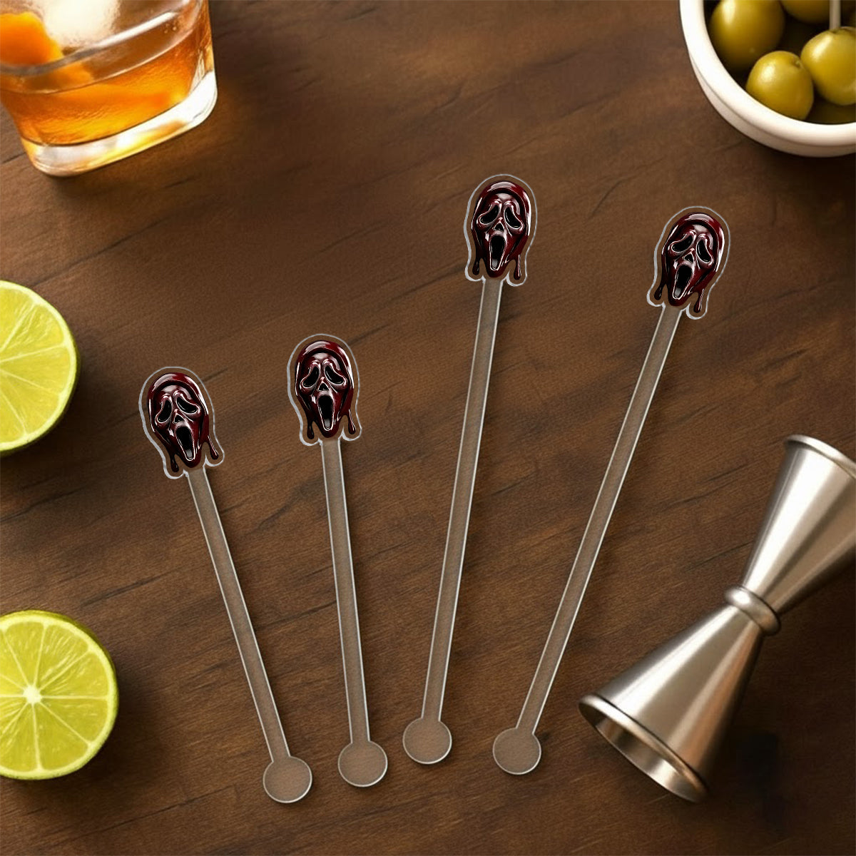 The Horror In Ghost Mask - Personalized Scream Set Accent Mug with Acrylic Stirrers