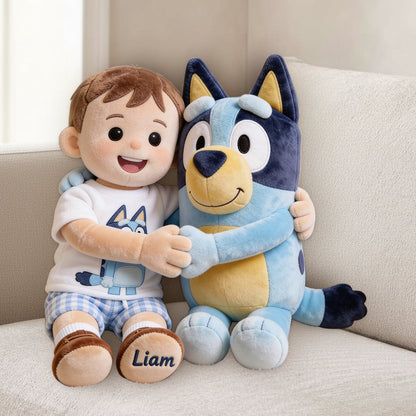 Cute Blue Character - Personalized Blue Dog Premium Faux Fur Pillow