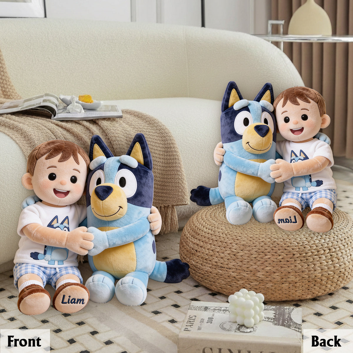 Cute Blue Character - Personalized Blue Dog Premium Faux Fur Pillow