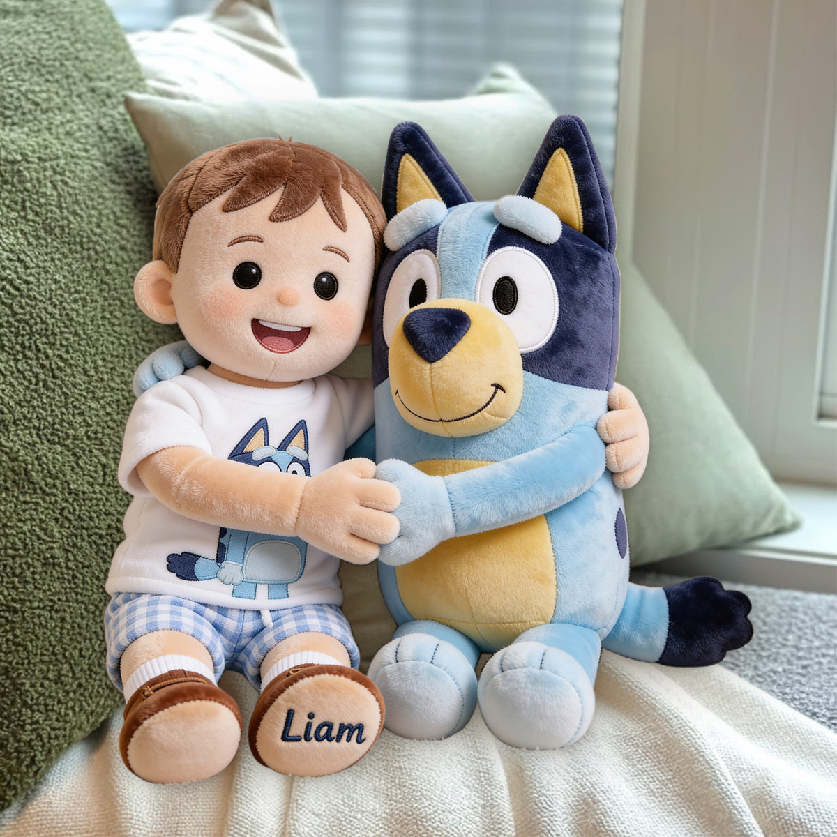 Cute Blue Character - Personalized Blue Dog Premium Faux Fur Pillow