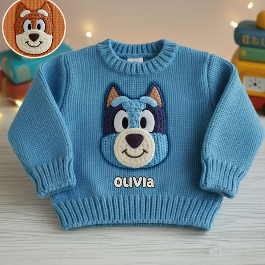Blue Dog - Personalized Kid Ugly Sweater