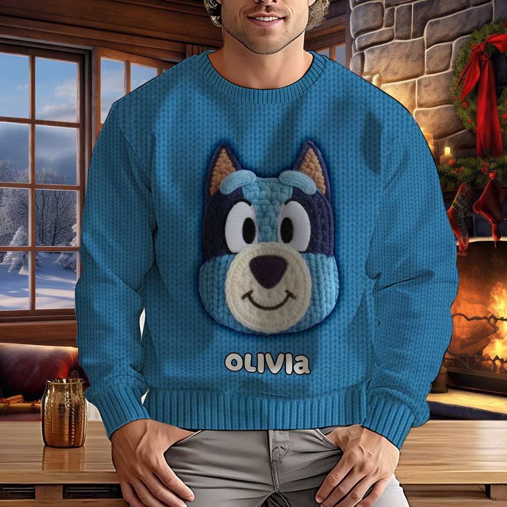 Blue Dog - Personalized Kid Ugly Sweater