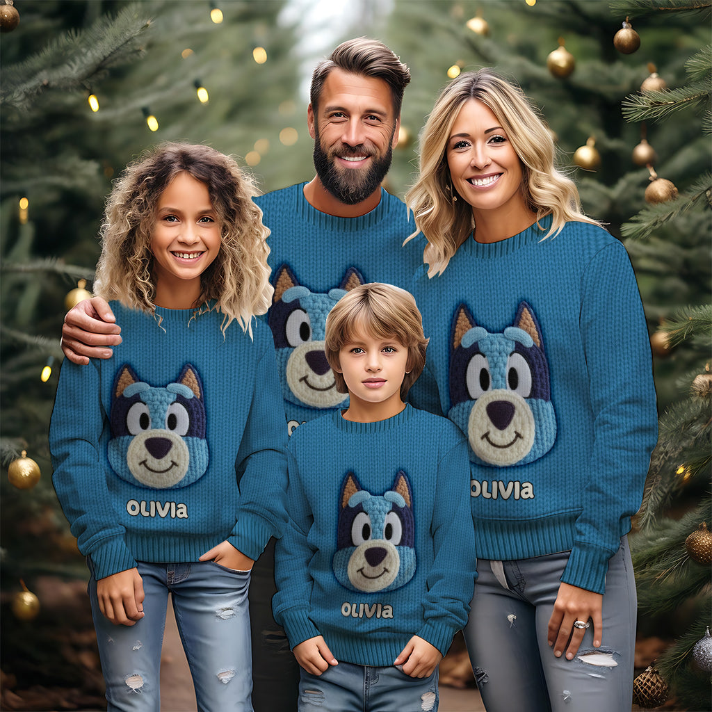 Blue Dog - Personalized Kid Ugly Sweater