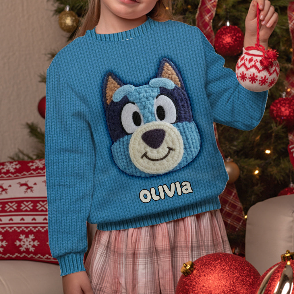 Blue Dog - Personalized Kid Ugly Sweater