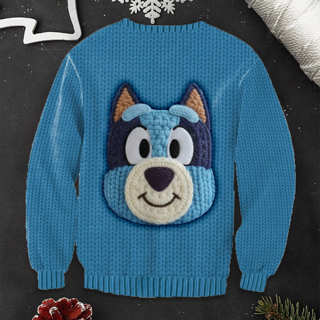Blue Dog - Personalized Kid Ugly Sweater
