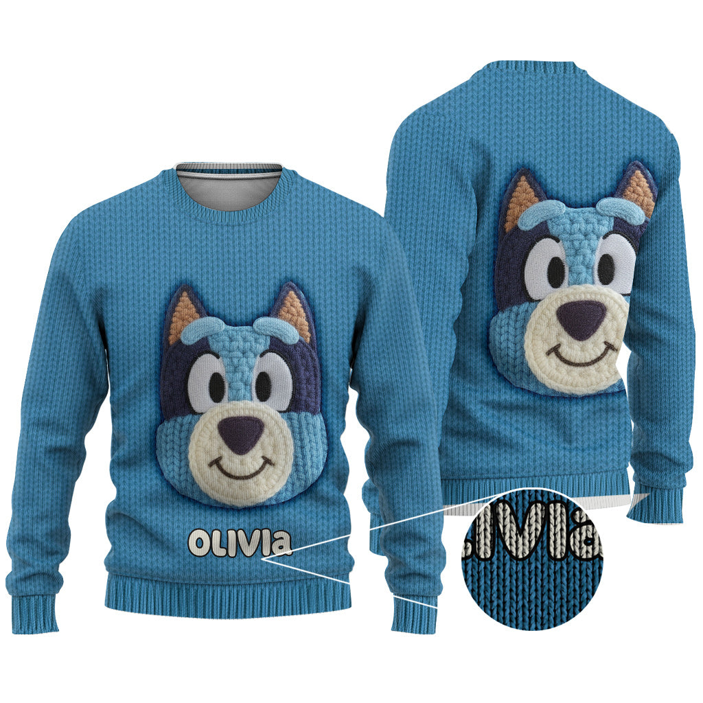 Blue Dog - Personalized Kid Ugly Sweater