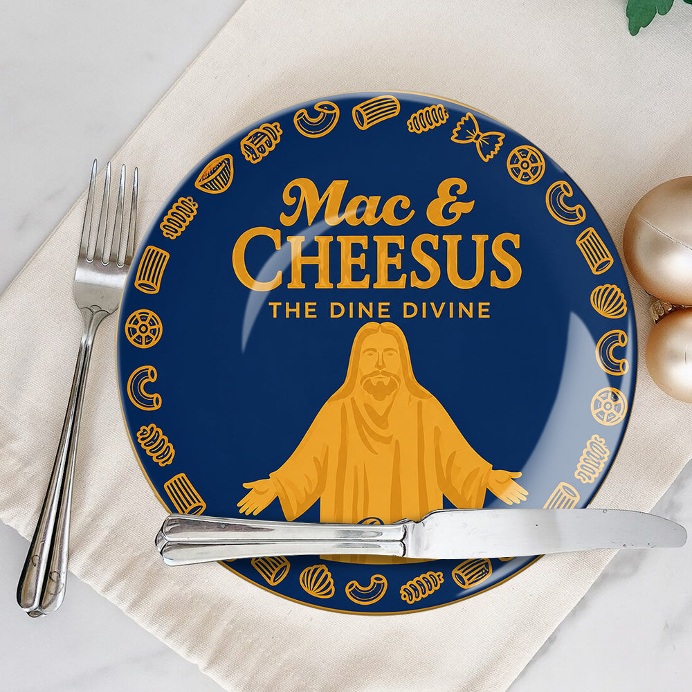 Mac & Cheese Jesus Funny Pun - Personalized Christian Ceramic Round Plate