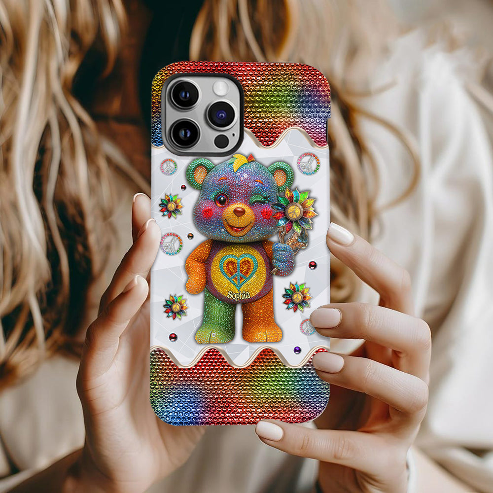 Peace Bear - Personalized Hippie Full Print Phone Case