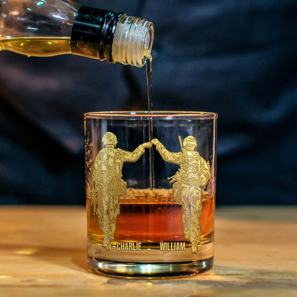 In The Darkest Hour When The Demons Come - Personalized Veteran Whiskey Glass