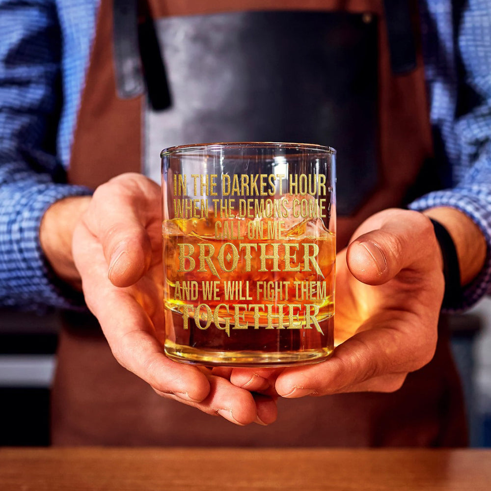 In The Darkest Hour When The Demons Come - Personalized Veteran Whiskey Glass