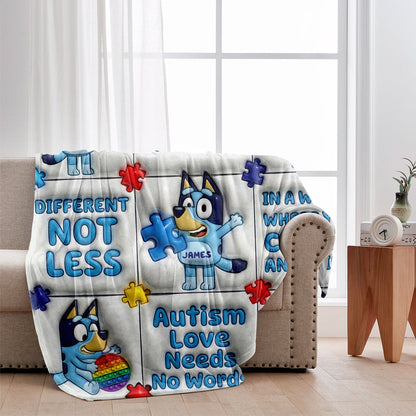 Blue Cartoon Puzzle Autism - Personalized Autism Awareness Blanket