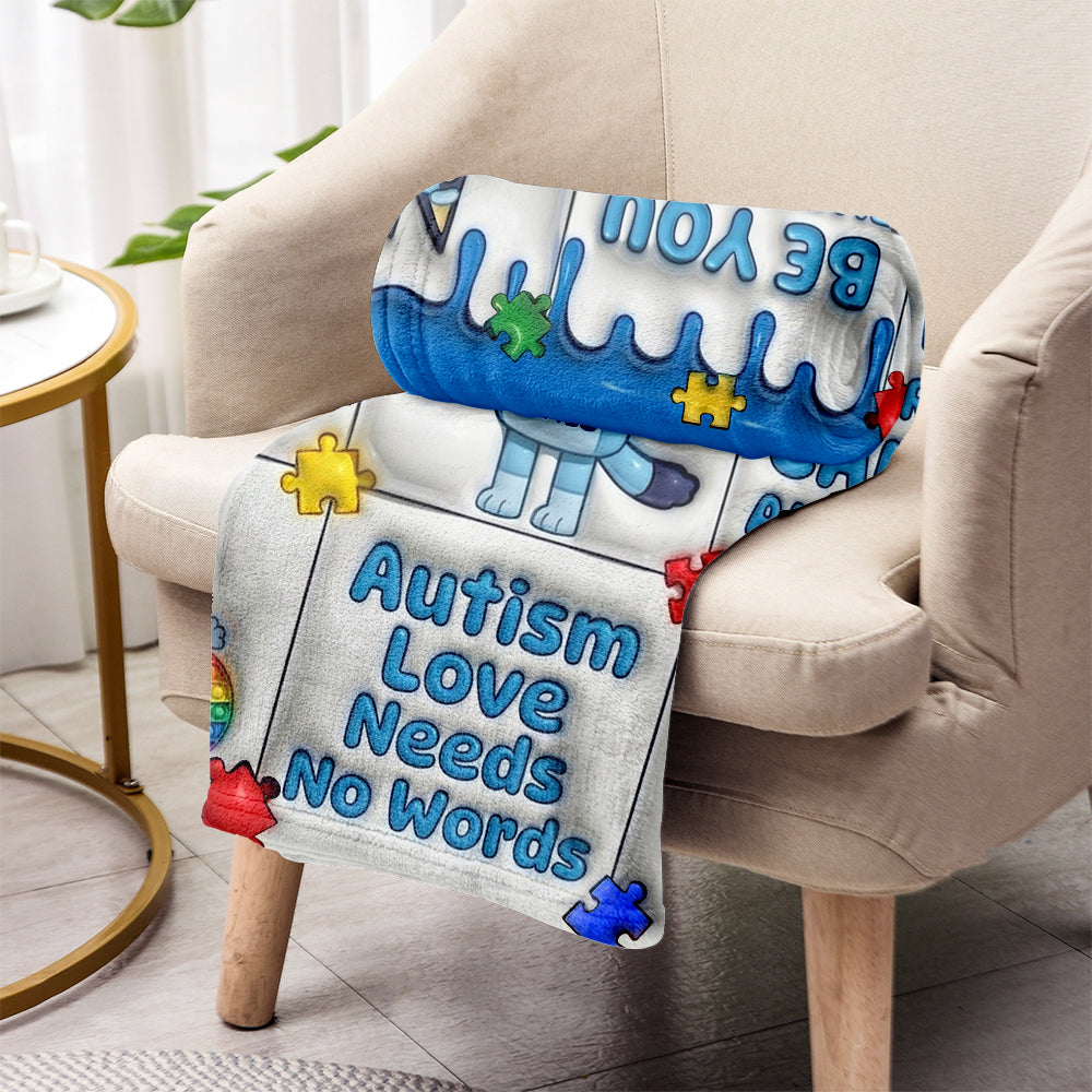 Blue Cartoon Puzzle Autism - Personalized Autism Awareness Blanket