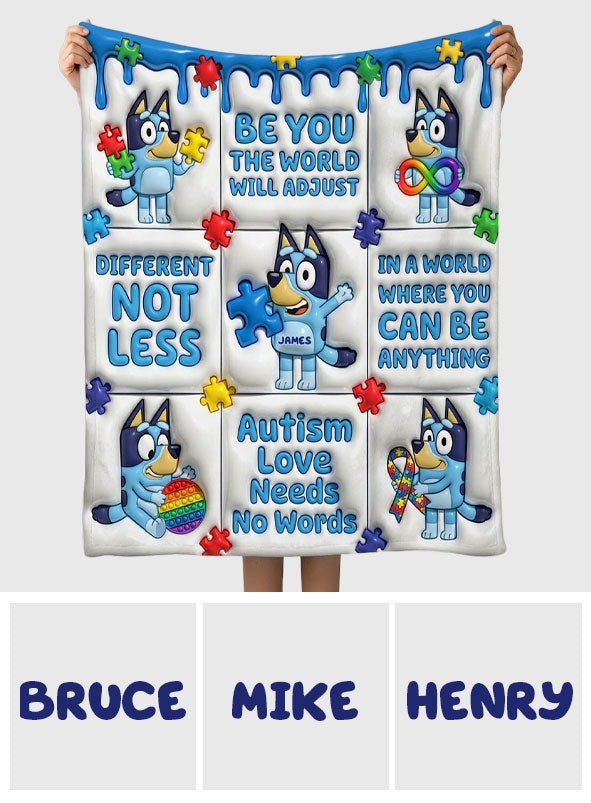 Blue Cartoon Puzzle Autism - Personalized Autism Awareness Blanket