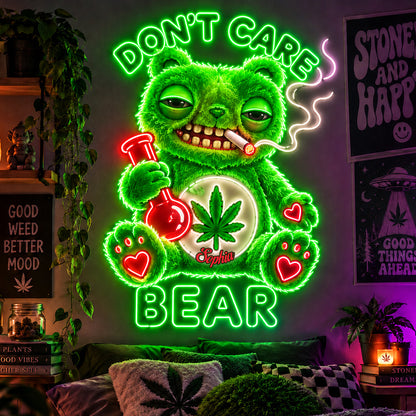 Don't Care Bear, Stoner Gift - Personalized Weed Neon LED Light Sign