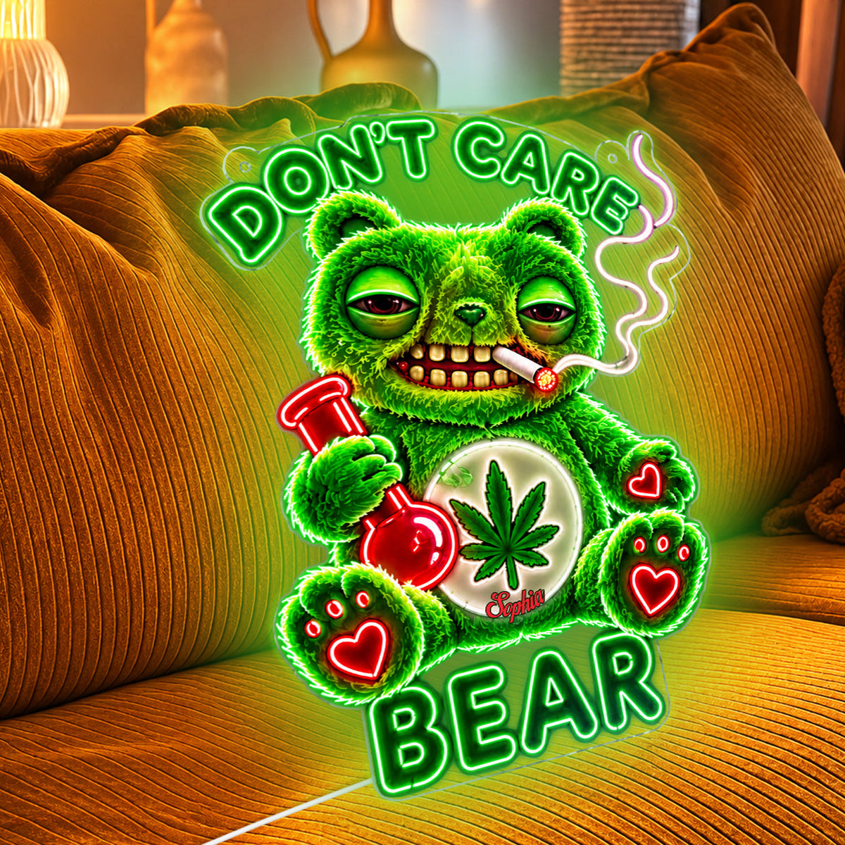 Don't Care Bear, Stoner Gift - Personalized Weed Neon LED Light Sign