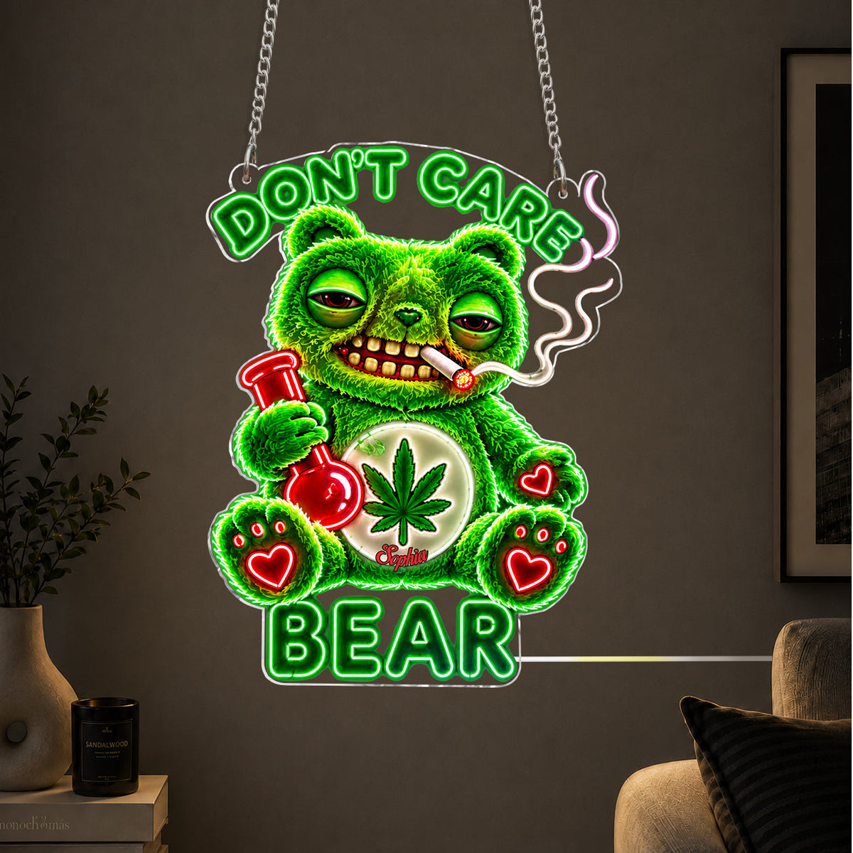 Don't Care Bear, Stoner Gift - Personalized Weed Neon LED Light Sign