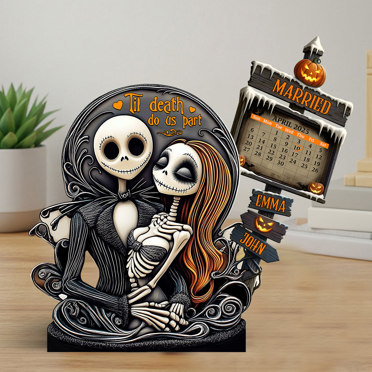 Til Death Do Us Part - Personalized Nightmare Custom Shaped Wood Plaque