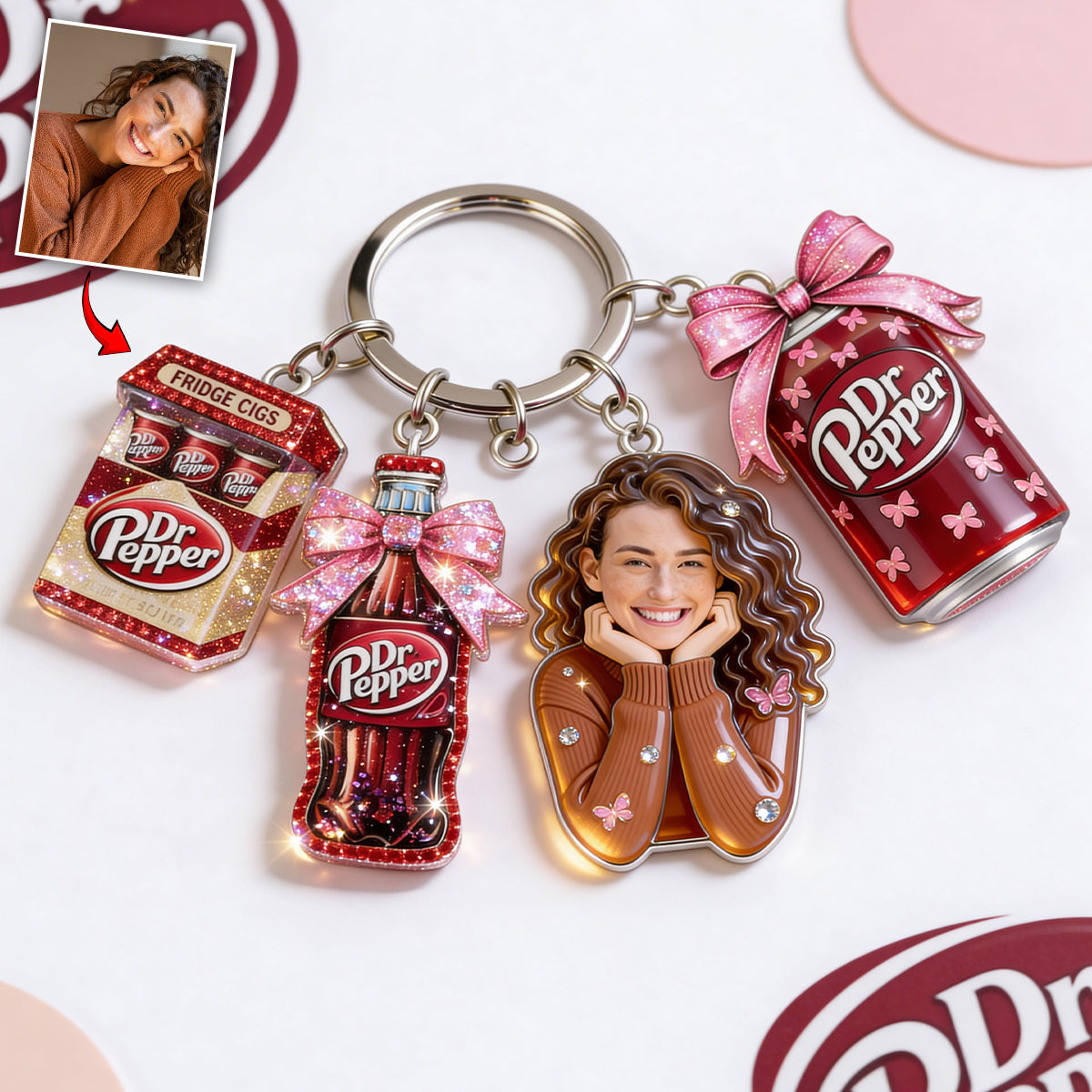 Coquette Dr Pepper Soda Lover - Personalized Texas Drink Premium Keychain With Charms