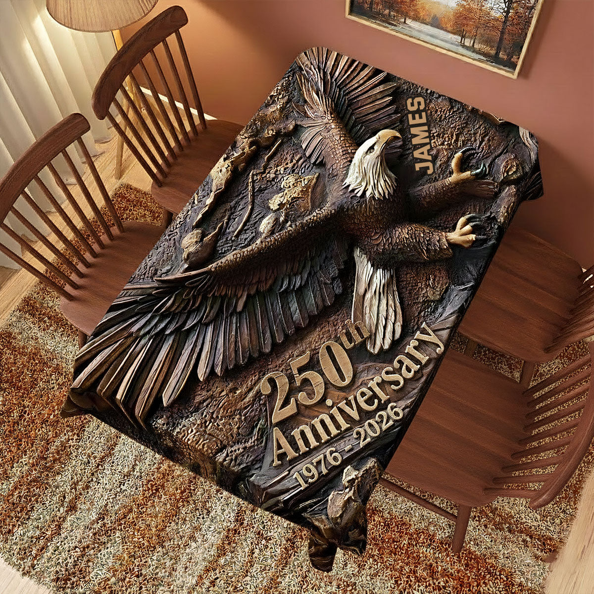 Eagle Wooden - Personalized Bald Eagle Table Cloth Cover